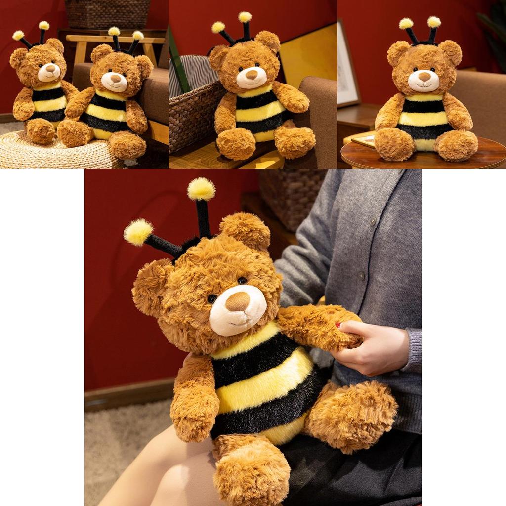 Plush Bee Bear Toy With Pp Cotton Filling For Kids Sleep Pillow Gift