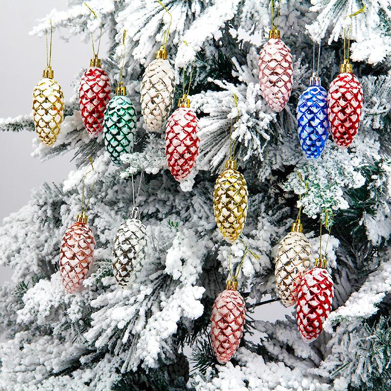 5Pcs Christmas Pine Cone Pendant Christmas Tree Ornament Painted Pine Cone Ball Merry Christmas Home Decorations