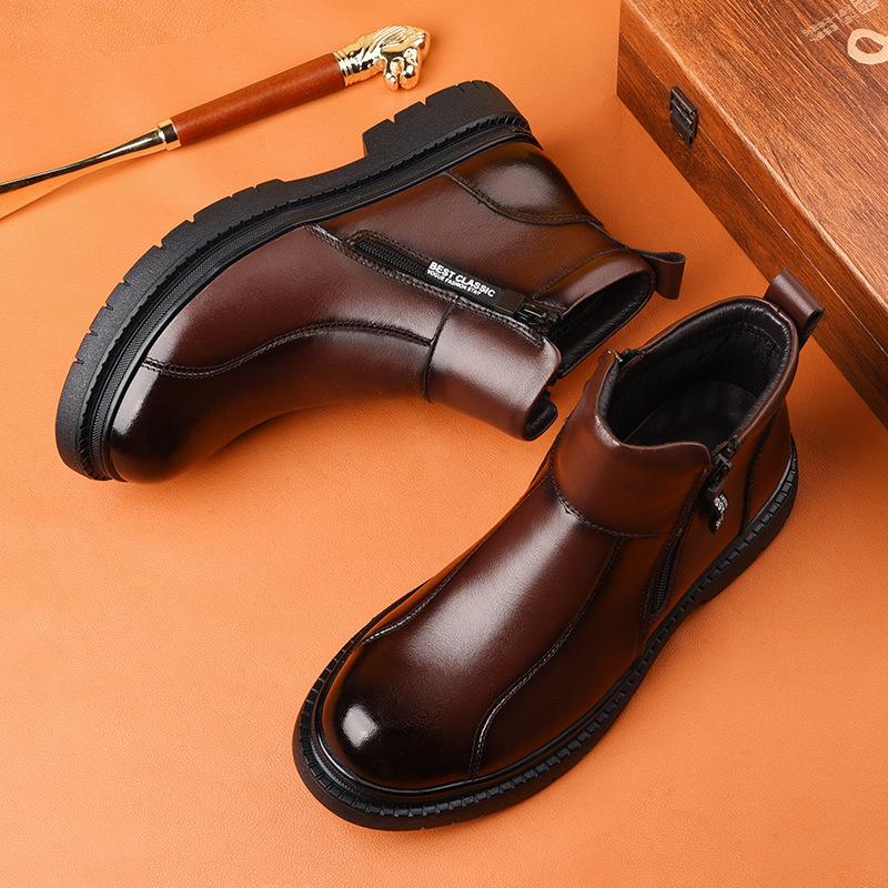 Neue Herrenschuhe, Winterschuhe, warme, hohe Lederstiefel aus Wolle und Samt mit weicher Sohle, lässige Martin-Stiefel aus Leder für Herren