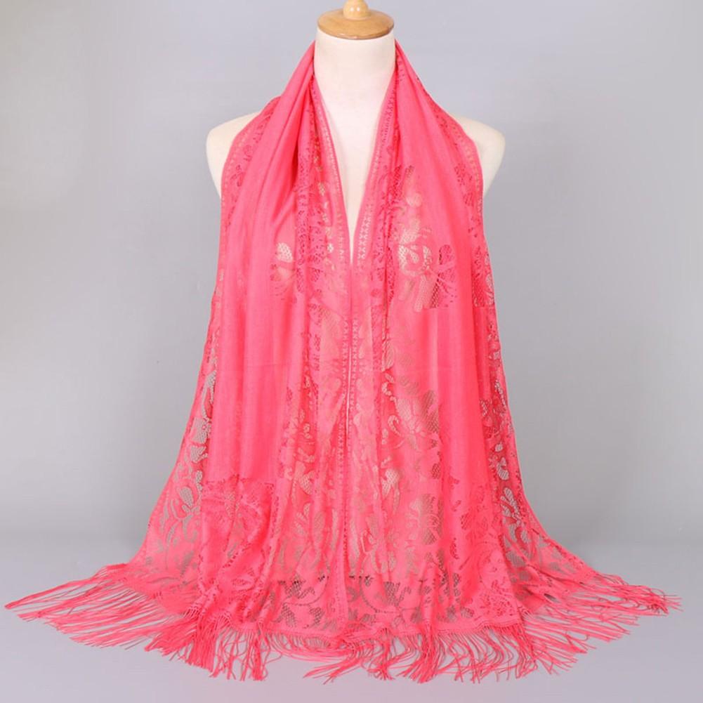 All Match Floral Tassel Scarf Hollow Solid Breathable And Comfortable