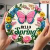 1pc Vintage Rustic Floral Wreath Metal Wall Art, 7.8x7.8 Inch Spring Butterfly & Foliage Aluminum Sign, 2D Flat Round Outdoor Home Decor