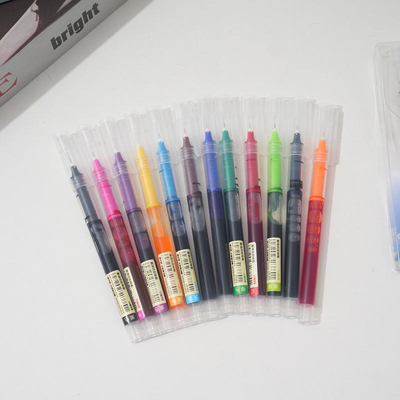 12-Color Quick-Dry Rollerball Pen Set - Large Capacity, Water-Based, Multi-Color for Students and Journaling