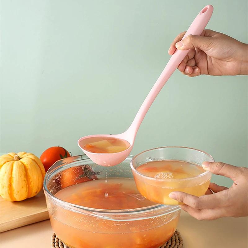 1pc Long Handle Silicone Soup Spoon Ramen Noodles Tablespoons Hot Pot Porridge Ladle Kawaii Japanese Kitchen Utensils