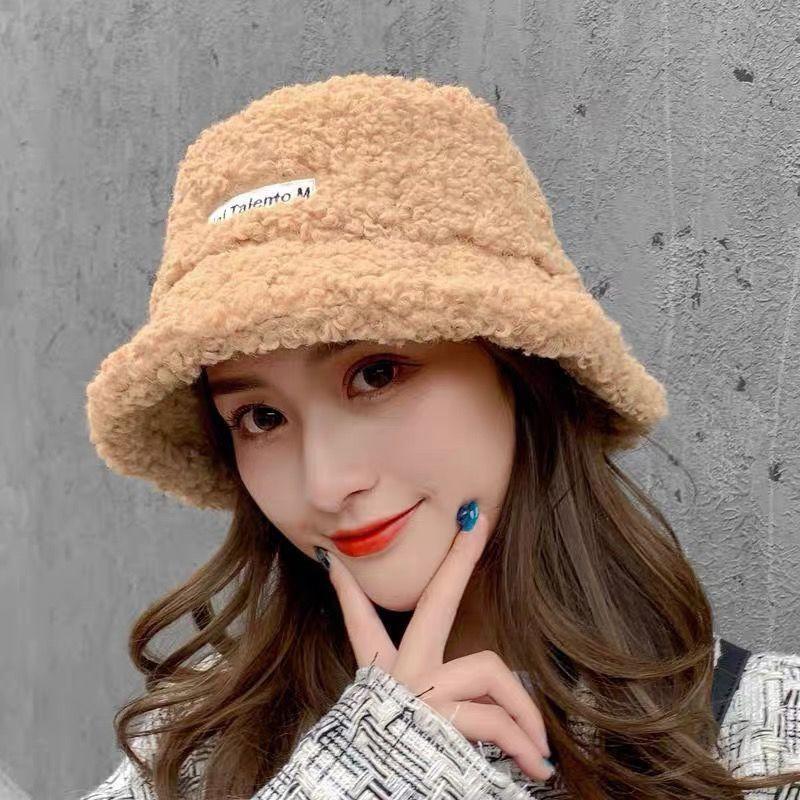 Lamb Wool Bucket Hat Winter Warm Hats For Women Lady Thicken Flat Top Cap Unisex Men Panama Outdoor Fisherman Hat Caps