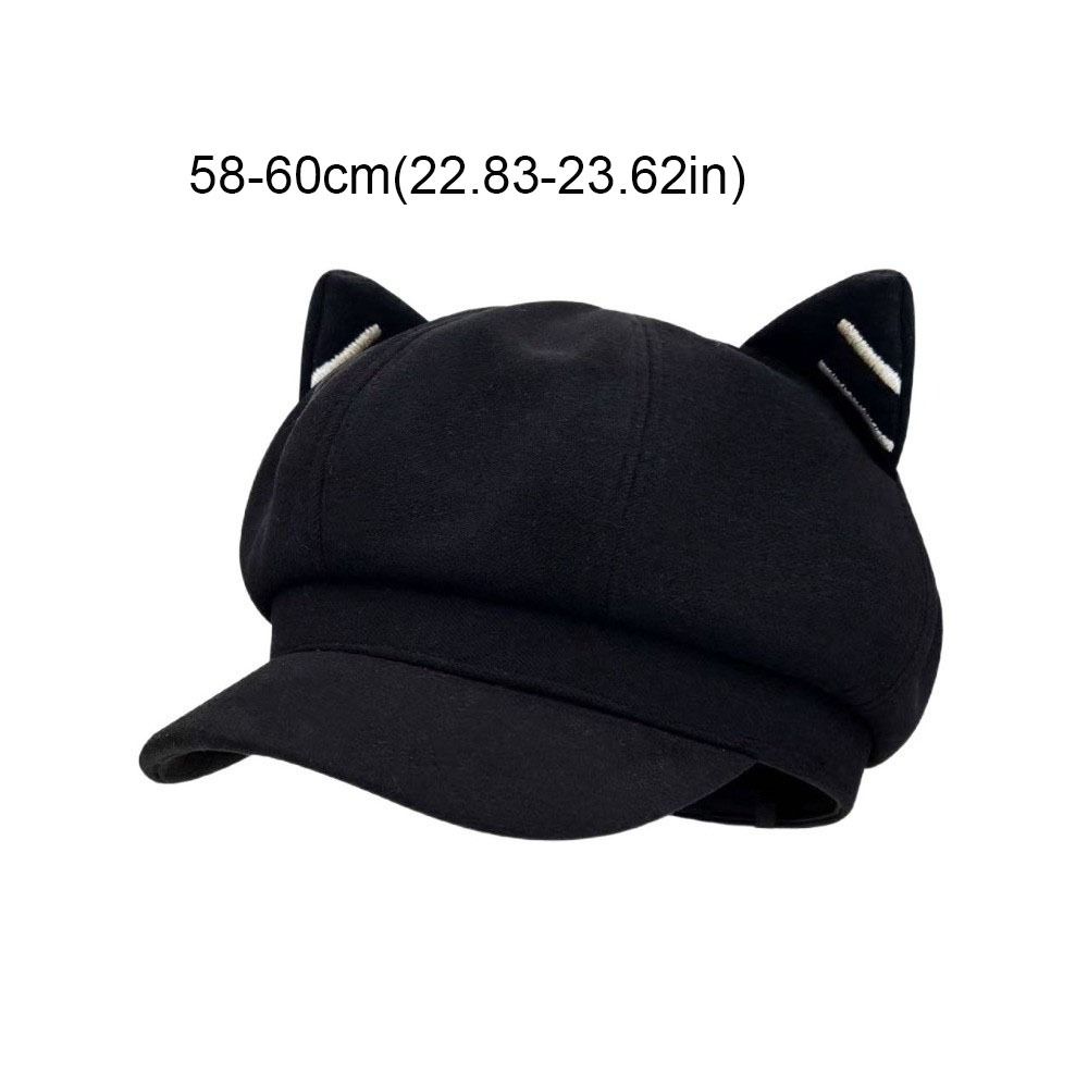 Newsboy Hat Solid Color Cat Ear Hat Y2K Woolen British Beret Hat Japanese Style Adjustment Octagonal Cap Girls