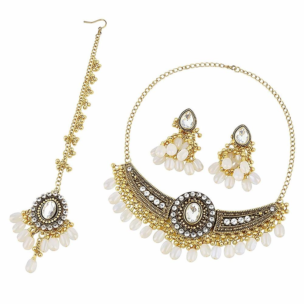 Shining Rhinestone Jewelry Set Indian Style Rhinestone Necklace Set Tassel Necklace  Wedding Party белый