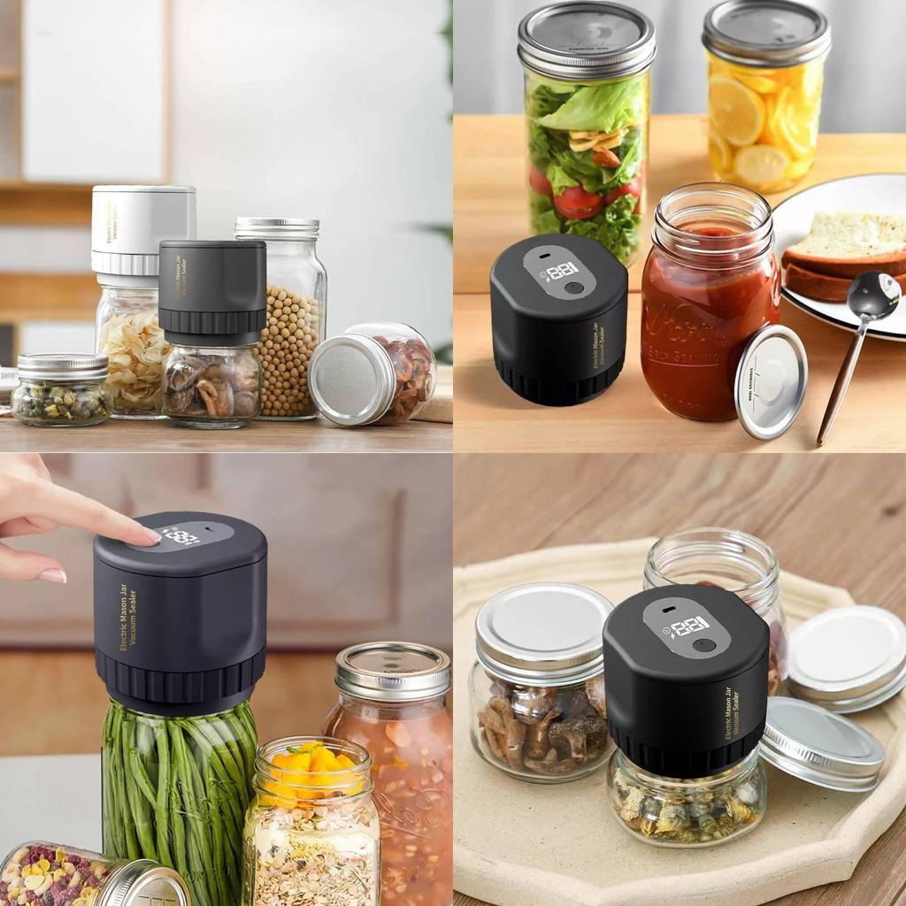 Compact Black And White Electric Mason Jar Vacuum Sealer For Food Preservation