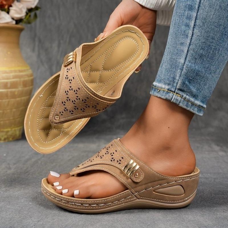 

Casual Thick Heel Sandals Women s Summer New Hollow out Platform Slippers Pure Color Flip Flops Rubber Bottom Polyurethane Mater 36 хаки