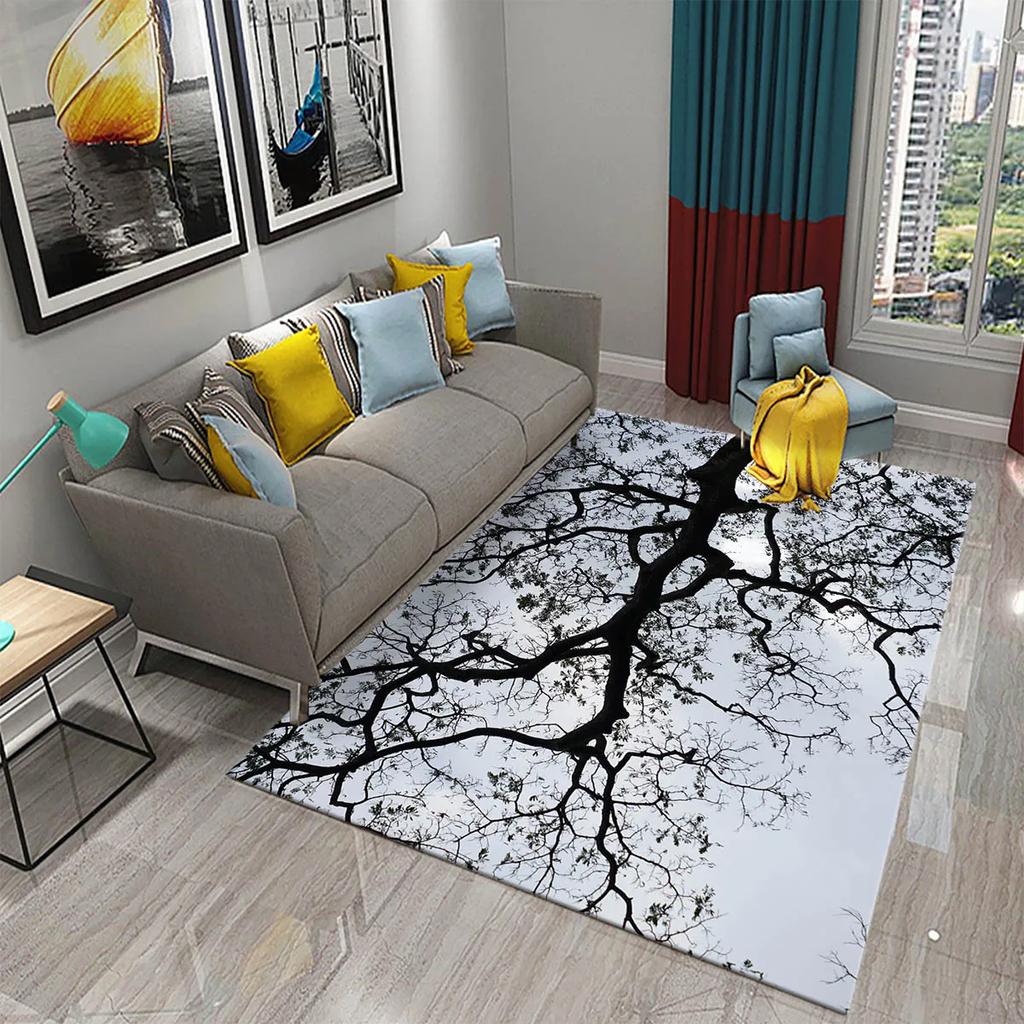 3D Branch Carpet Winter Tree Without Leaves Pattern Carpet Doormat Kitchen Bathroom Anti-Slip Living Room Bedroom Floor Mat Rug