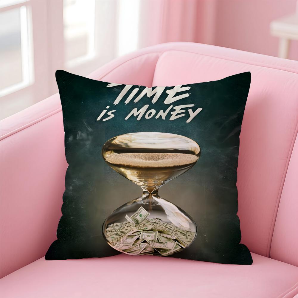popular Time is Money Cushion Cover Comfortable Reversible Pillow Cover Ideal for Car Sofa Bedroom & Beyond