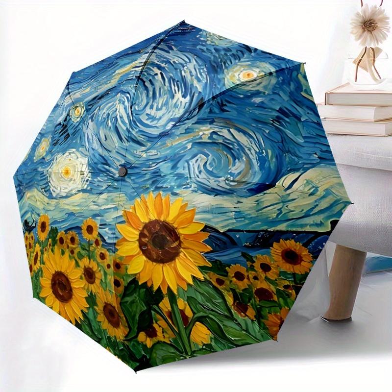 1pc Sunflower Starry Auto Open/close, All-Season Portable Folding Umbrella for Women & Men, Travel, Everyday, Formal Events - Compact Luxury Parasol,