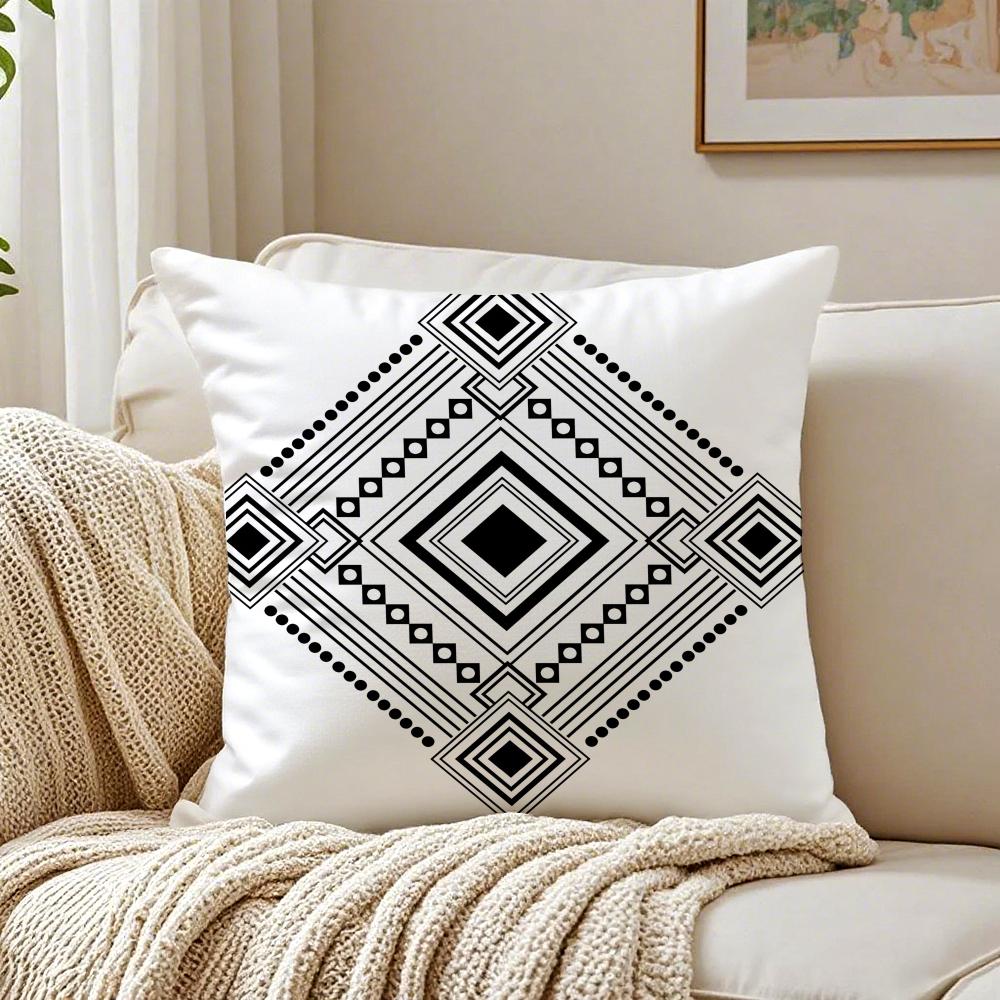 Geometric Embroidery Pillow Case Double-Sided Plush Sofa Cushion Covers Organic Breathable Invisible Zipper
