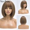 Short Bob Wig With Bangs Synthetic Wigs For Women Straight Ombre Rose Red Pink 12 Inch Heat Resistant Lolita Cosplay Party Hair