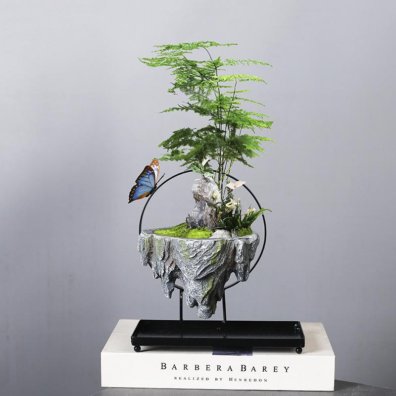 Personalized Retro Creative Suspended Wrought Iron Flower Pot Indoor Succulent June Xuewen Bamboo Potted Landscape