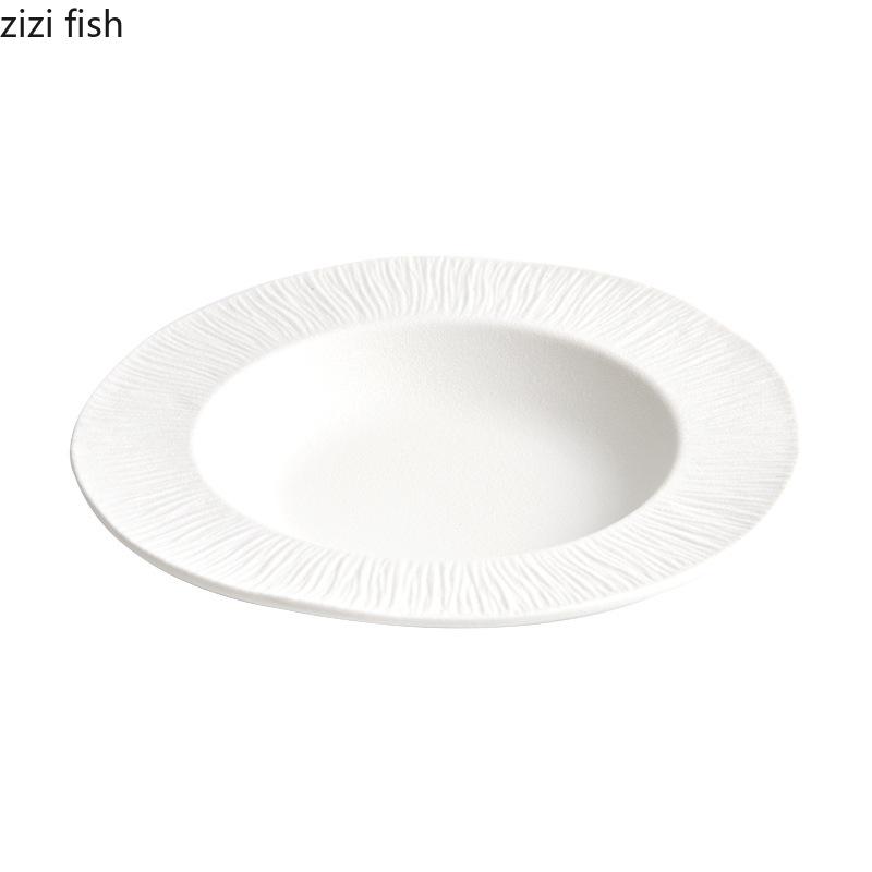 Solid Color Irregular Striped Ceramic Plate Creative Thick Soup Plate Pasta Dish Salad Dish Molecular Cuisine Featured Tableware