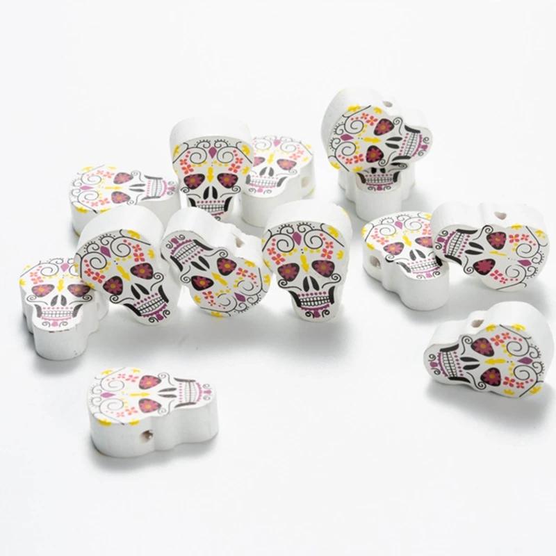 10 Pcs Craft Wood Beads Halloween Beads Polished Round Beads for Jewelry Making