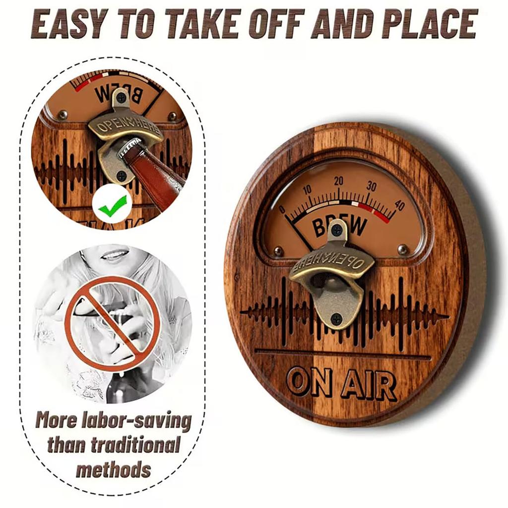 2D Flat Circular Wood Beer Opener Vintage Radio Dial Sound Wave Pattern Wall Plaque for Pub Garage Home Decoration 6