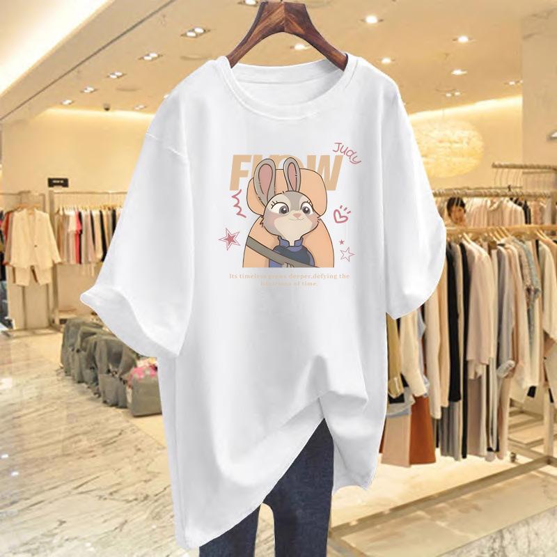 

Large size women s cartoon printed t-shirt short-sleeved women s summer new loose casual top age-reducing bottoming shirt S