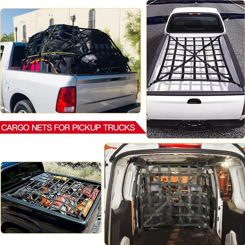 Truck Bed Cargo Barrier Net With S Hooks For Secure Transport In Pickups And SUVs