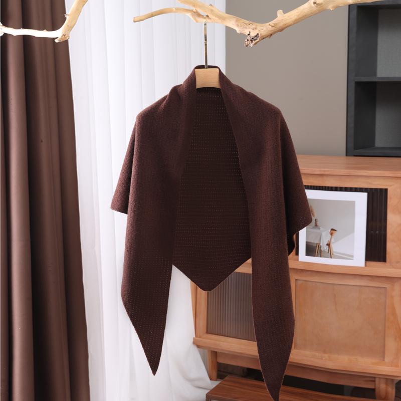 

Women s 100% Cashmere Triangle Scarf Shawl Warm Soft Knitted Solid Hollow out Winter Accessory for Wearing with Shirt кавовий
