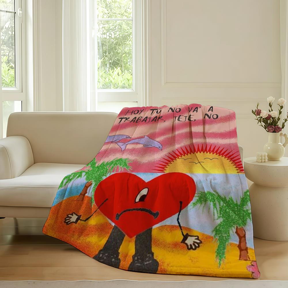 

Puerto Rican rapper B Bad B Bunny Blanket For Sofa Office Bed Plane Travel Sleep Read Relax Camping Soft And Warm 75x90cm