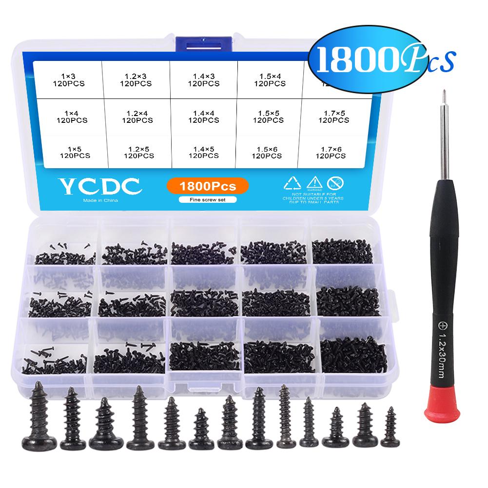 1800Pcs Self Tapping Mini Electronic Screw Assortment Wood Screws Set M1-M1.7