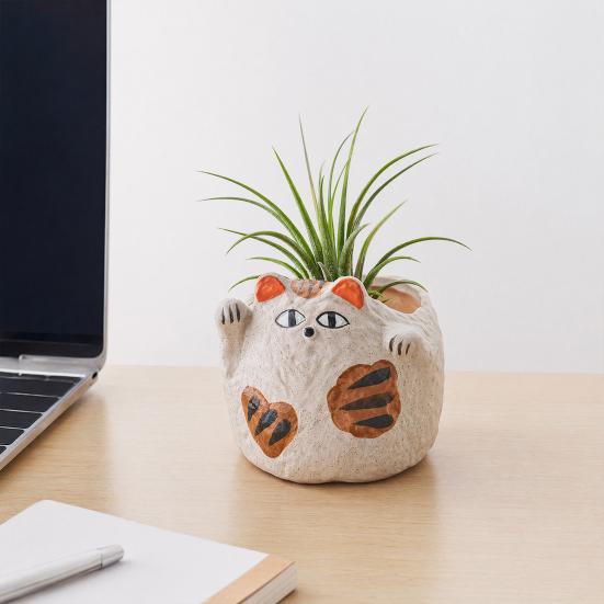 Cute Cat Planter, Cartoon Kitty Ceramic Plant Pot, Decorative Flowerpot with Drainage Hole for Succulents Cacti Small Plants Indoor Outdoor Decor