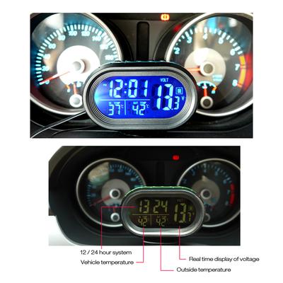 Auto Thermometer Digitaluhr DC 12V Automobiluhr LED Beleuchtet Auto Dual Temperaturanzeige Voltmeter Spannungstester