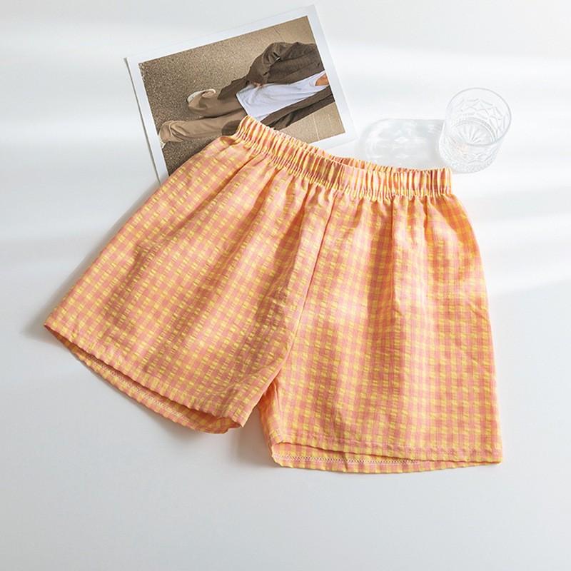 Summer Home Checkered Small Floral Shorts Thin Fresh Sports High Waist Thin Wide Leg Loose Casual Pajama Pants Women