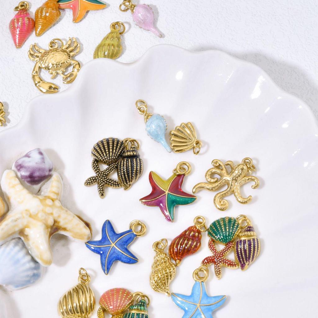 Stainless Steel Ocean Series Starfish Conch Pendant for DIY Bracelet & Necklace Fashion Accessories