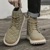 Fashion Handmade Men's Desert Winter Boots Outdoor Non-slip Walking Boots Warm Plush Fur Ankle Boots Lace-Up Canvas Treking Footwear