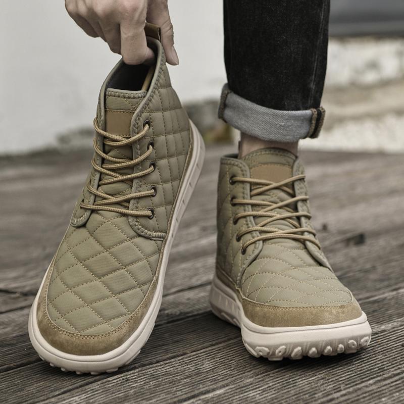 Fashion Handmade Men's Desert Winter Boots Outdoor Non-slip Walking Boots Warm Plush Fur Ankle Boots Lace-Up Canvas Treking Footwear