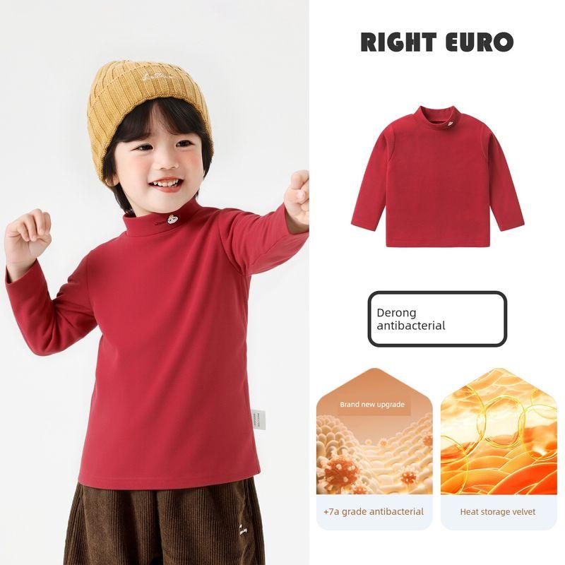 Boys' Fleece-Lined Long-Sleeve T-Shirt, Half-High Collar Autumn Shirt, 2025 Winter New Children's Clothing Base Layer Shirt, Baby Top