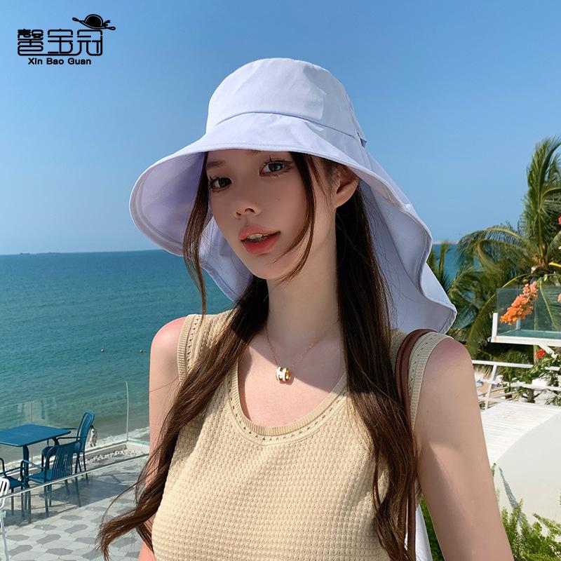 8464 Sommer faltbarer Beutelhut Outdoor-Mode vielseitiger Sonnenschutzhut Damen Krempe Schal Sonnenschutz Eimerhut