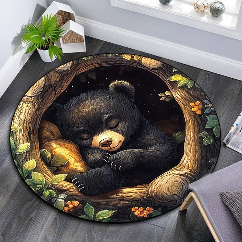 Bear Cub Round Area Rug,Carpet Rug for Living Room Bedroom Sofa Playroom Decor,Non-slip Floor Mat