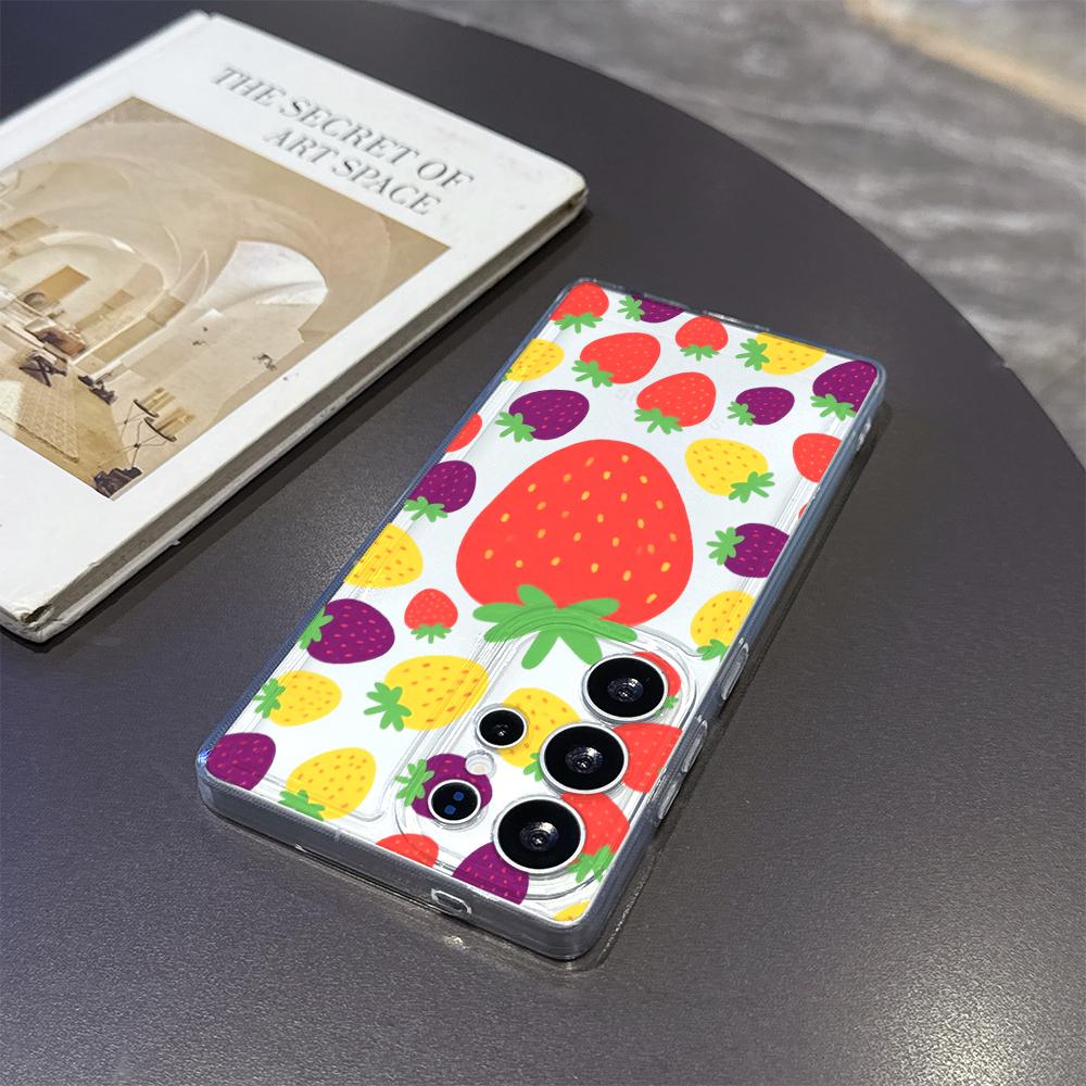 Colorful Strawberry Pattern Phone Case for Samsung Galaxy S26 S25 S24 S23 S22 S21 S20 FE Plus Lucency TPU Protection Cover
