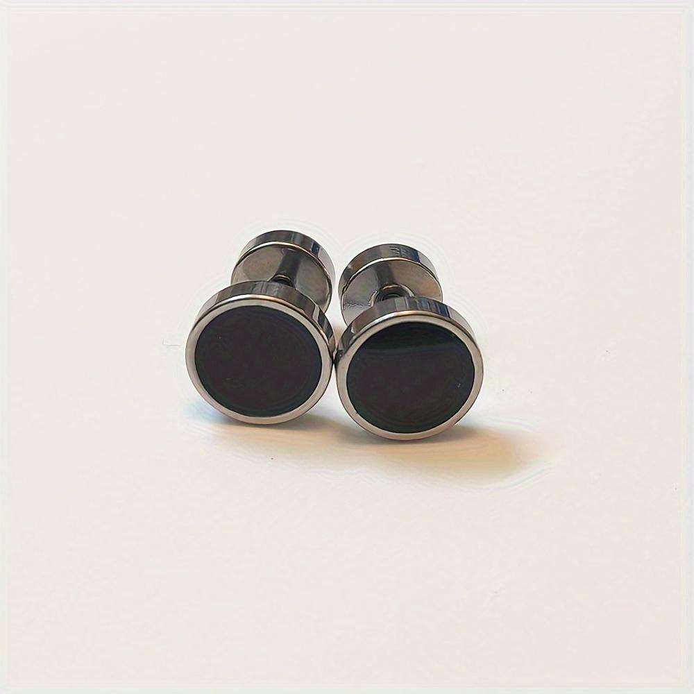 2pcs Unisex Punk Stainless Steel Simple Drip Oil Double Side Barbell Dumbbell Round Stud Earrings for Men Women Hip Hop Jewelry