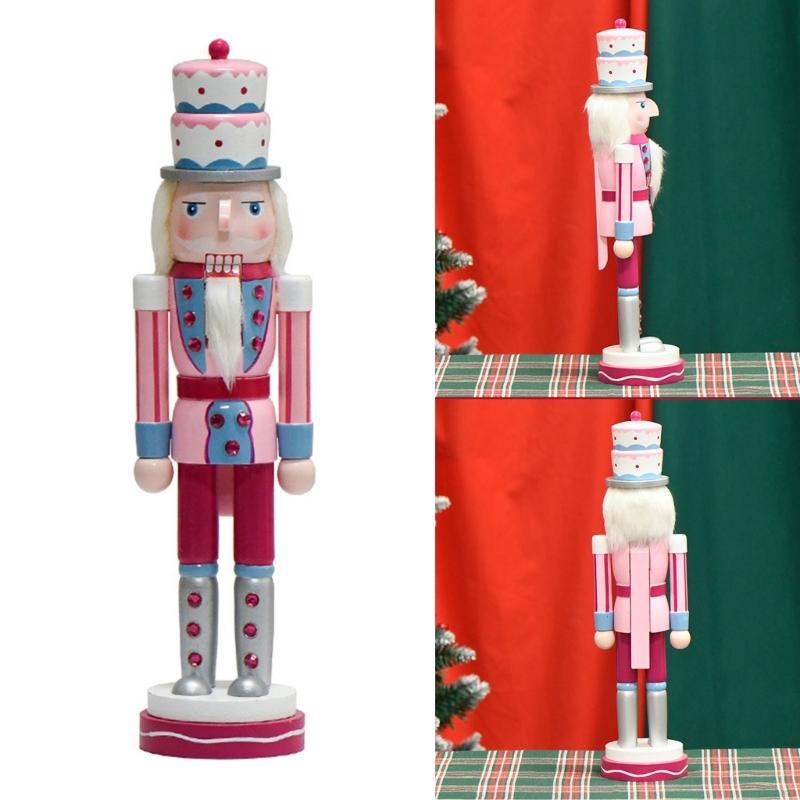 Classical Wood Cake Hat Nutcrackers Soldier 38cm Holiday Decorative Figurine for Mantle and Table Centerpieces Decors