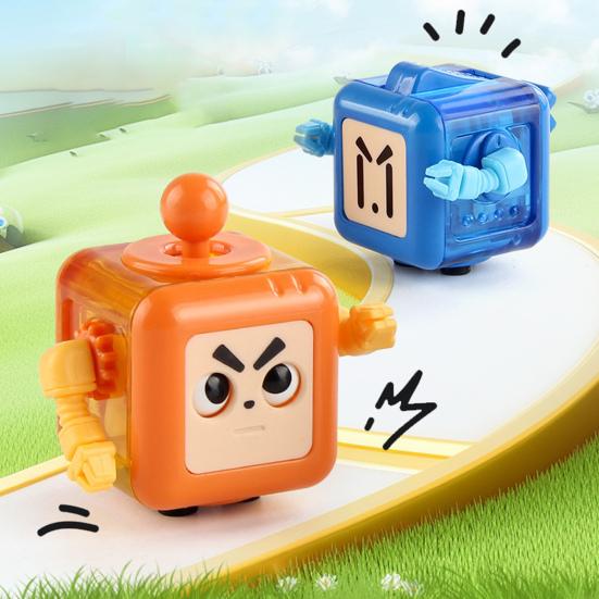 6-Side Stress Relief Cube Toy Multifunctional Anxiety Relief Cartoon Robot Sensory Cube with Spinning Arm Popping Button Joystick Toggle Switch