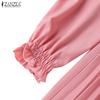 ZANZEA Women Casual Round Neck Solid Color Loose Long Sleeve Dress