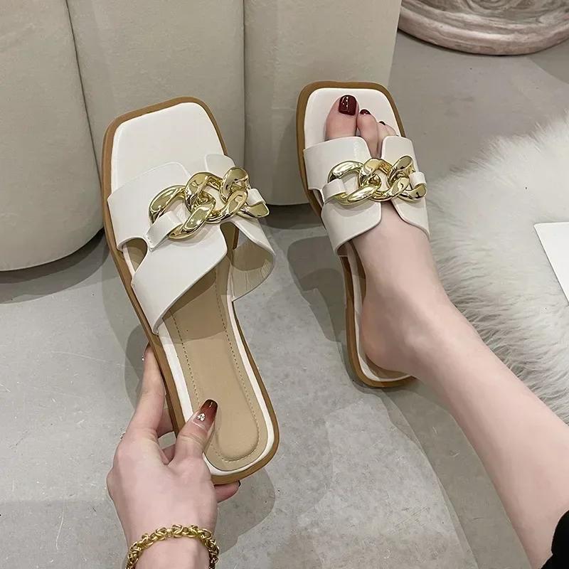 2024 Nye Sommersko for Kvinner Romersk Mote Designer Flate Sandaler Latex Myk Såle Sko Kvinnelig Pustende Strand Flip-flops