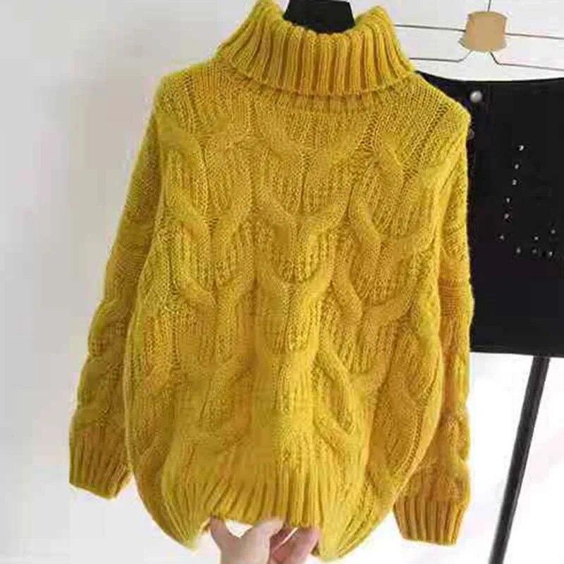 Polotröja Dam Vit Casual Lös Pullover Stickade Toppar Höst Vinter Ny Mode Damstickat Tröja Ytterkläder