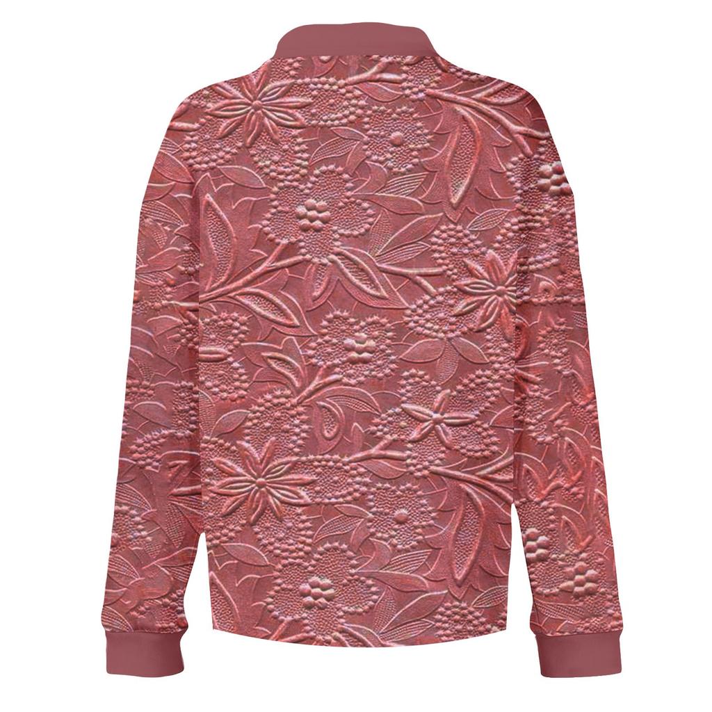 Women's Retro Relaxed V,neck Long Sleeve Button 3D Floral Pullover Top