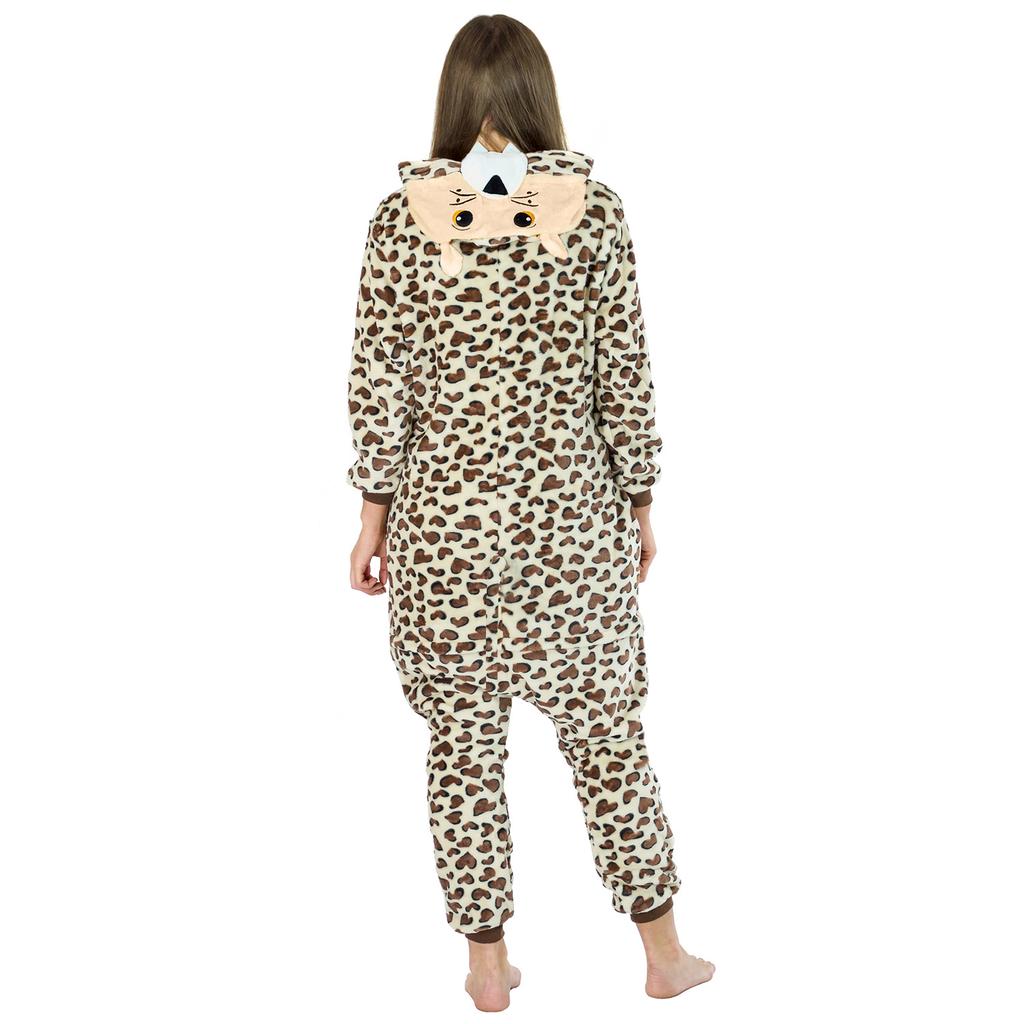 Onesie Kigurumi Costume Cheetah Warm Pajamas Disguise Jumpsuit Zipper L