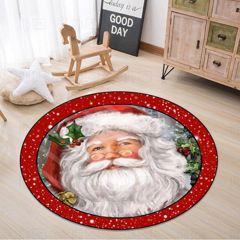 Merry Christmas Round Area Rugs Indoor Cartoon Snowman Throw Circle Rug Entryway Doormat Floor Carpet for Bedroom Living Room