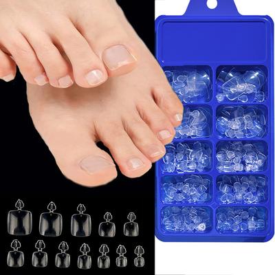 100 stuks doorzichtige valse teennagels Franse vierkante natuur witte volledige dekking nep teennagels voeten nageltips kunstmatige druk op teennagels