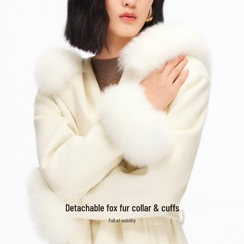 VEROMODA Women's Lamb Wool Coat with Fox Fur Collar