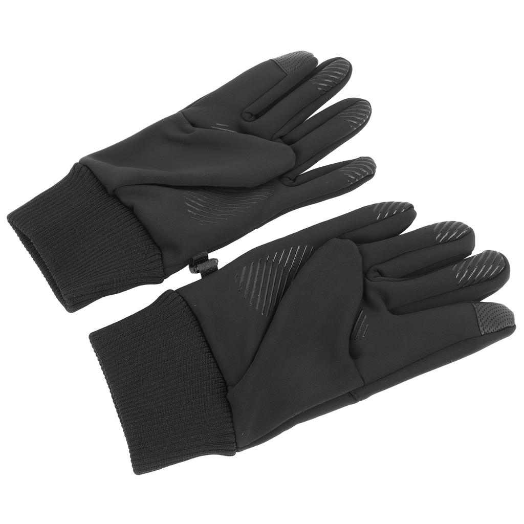 1 Pair Black Unisex Cycling Gloves Waterproof Skiing Non Slip Wind Proof Fleece Lined Gloves for