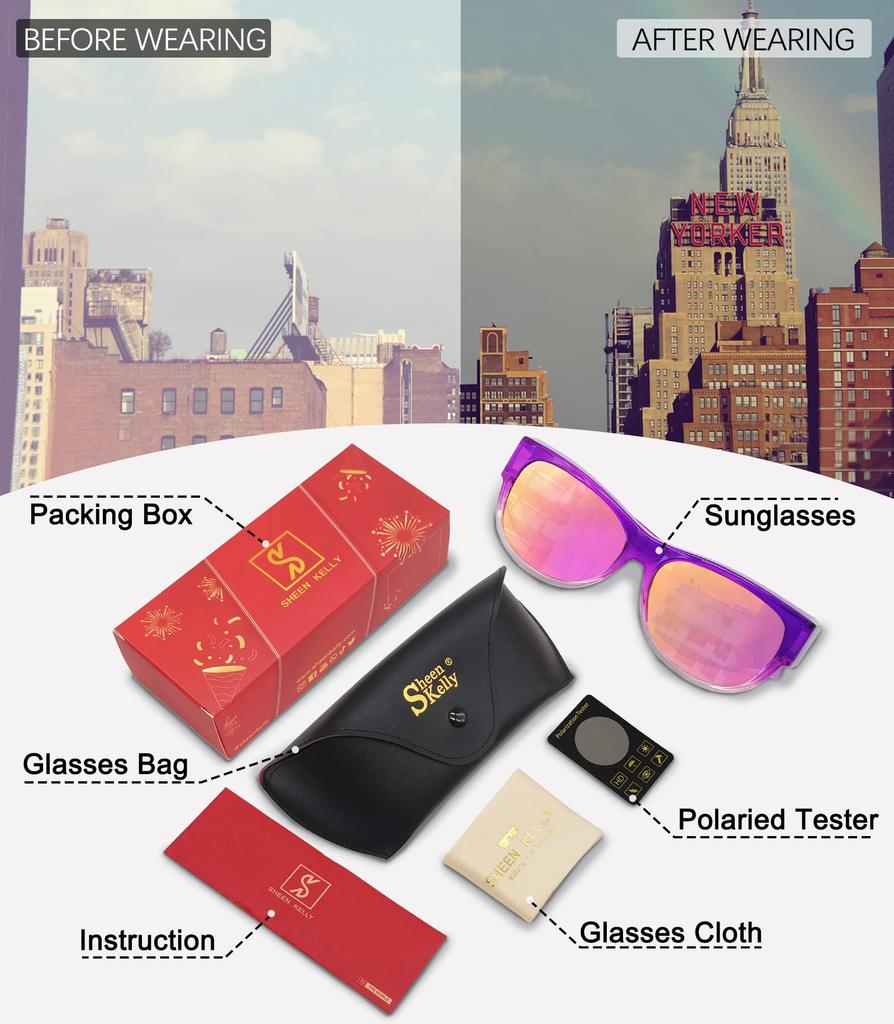 SHEEN KELLY Oversized Polarized Fitted Sunglasses for Men and Women TR90 Mirrored Overglasses Cat Eye Driver Goggles