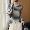 Women S Striped Crew Neck Loose Long Sleeve Knit T Shirt Casual Top